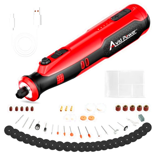 AVID POWER Cordless Rotary Tool 8V Rechargeable Rotary Tool, 4 Front LED Lights, 5 Speeds, 60 Pcs Rotary Tool Accessories for Carving, Engraving, Sanding, Polishing and Cutting