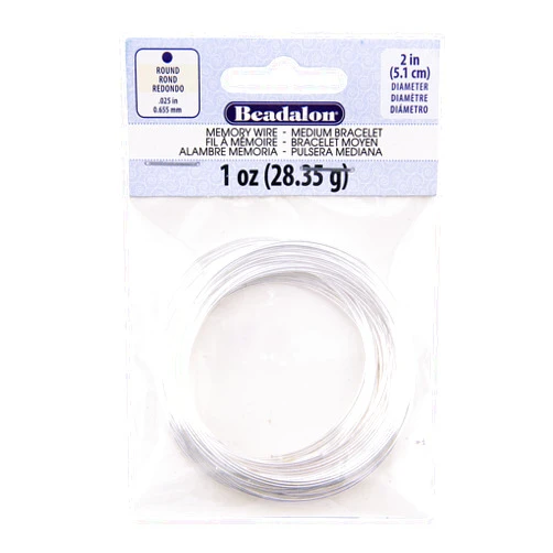 Beadalon Carbon Steel Memory Wire, Round, Medium Bracelet, Silver Plated, 1 oz, Approx. 73 coils