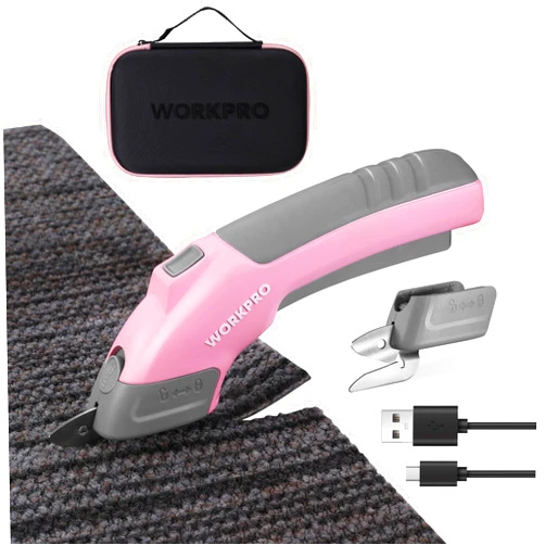 WORKPRO 4V Cordless Electric Scissors With 2 blades, Fabric, Leather, Carpet and Cardboard Cutter, 2000mAh Rechargeable Powerful shears with Storage Case