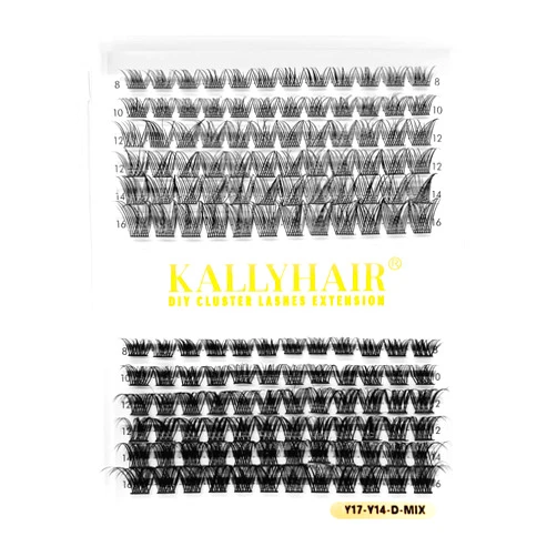 KallyHair DIY Lash Clusters D Curl Natural Individual Eyelash Extension 72+72 Wide Stem Eyelash Segment Clusters Lightweight Lashes DIY at Home(Mix 8-16mm)
