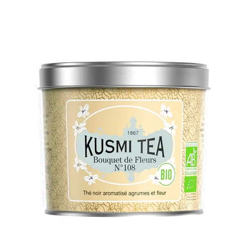 Kusmi Tea - Bouquet of Flowers No.108 - Organic Earl Grey Black Tea with Bergamot & Ylang Ylang - Flavored with Citrus - Robust, Caffeinated Tea - Loose Leaf Tea - Tin Box of 3.5 oz