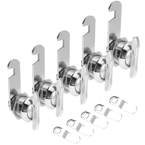 WELLUCK 5/8 Inch Thumb Operated Offset Cam Lock, 5 Packs Keyless Twist Cabinet Mailbox Drawer Lock Latch, 100% Metal Replacement Lock Cylinder for RV Compartment Camper Storage Door, Chrome-Finish