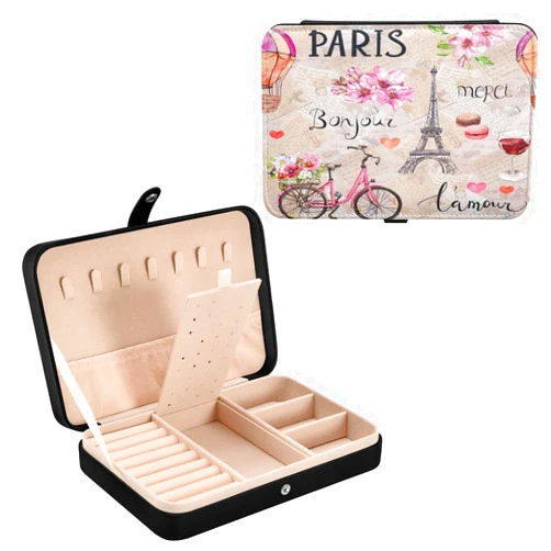 ALAZA Eiffel Tower Flower French Paris Jewelry Box Organizer Women Girls Portable Jewelry Storage Case for Earring Ring Necklace PU Leather