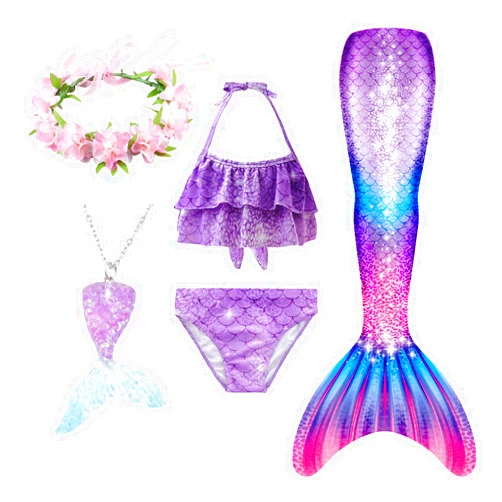 Bxysxly Mermaid Tails for Swimming for Girls Kids Swimsuit Swimwear Bikini for 3-12 Year Old (No Monofin)