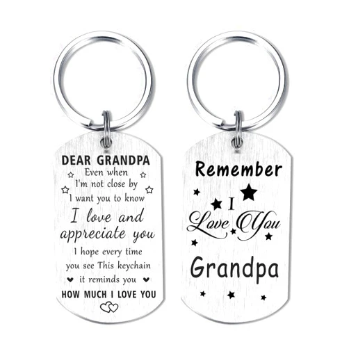Resdink Remember I Love You Grandpa Valentines Day Gifts Keychain - Happy Birthday Gift Ideas for My Grandpa, Personalized Grandfather Fathers Day Key Chain for Men