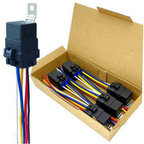 irhapsody 5 Pack 40/30 AMP 12V DC Waterproof Relay and Harness - Heavy Duty 12 AWG Tinned Copper Wires, 5-PIN SPDT Automotive Relay