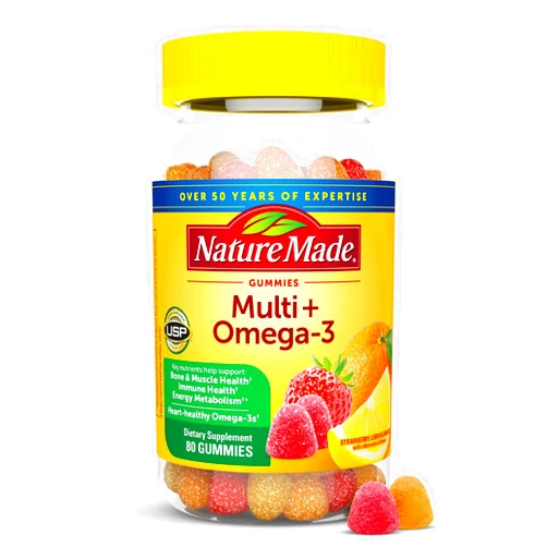 Nature Made Multivitamin + Omega-3, Multivitamin Gummies for Women and Men, Daily Nutritional Support, 80 Adult Gummy Vitamins & Minerals, 40 Day Supply