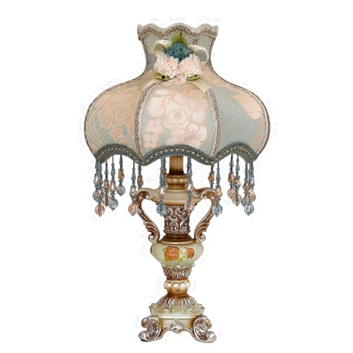 LOVAPO Traditional Table Lamp Antique Fabric Bell Shade End Table Lamps Decor Vintage Desk Lighting Resin Light Body 22 Inch Wide for Bedroom Study Room Cafe Living Room Home Dorm E26,Silver