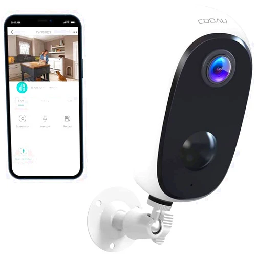 COOAU Security Camera Outdoor, COOAU Wireless Rechargeable Battery Powered Home Cameras, 1080P WiFi Indoor Surveillance Camera with Night Vision, 2-Way Audio, IP65 Waterproof, Encrypted SD/Cloud Storage