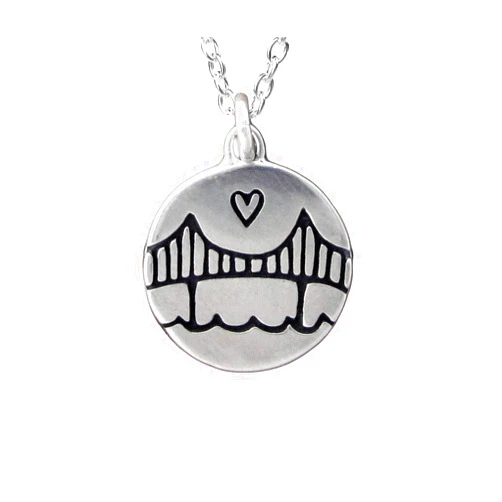 Mark Poulin Sterling Silver Golden Gate Bridge Necklace on Adjustable Sterling 16