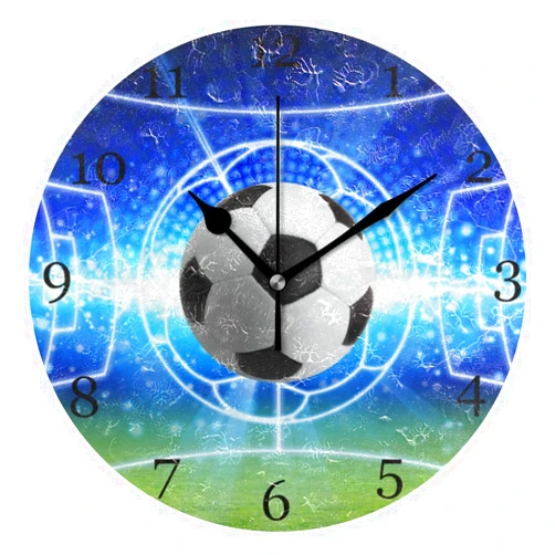 AUUXVA Sport Ball Football Soccer Wall Clock Silent Non Ticking Round Clock for Bedroom Living Room Office Home Decor