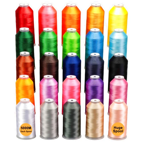 New brothreads - 25 Basic Colors of Huge Spool 5000M Polyester Embroidery Machine Thread for Commercial and Domestic Embroidery Machines