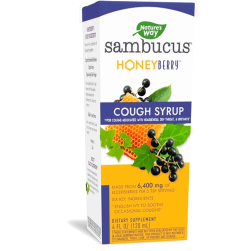 Nature's Way Sambucus HoneyBerry Cough Syrup with Black Elderberry Extract & Organic Honey, Immune Support*, 4 Fl. Oz