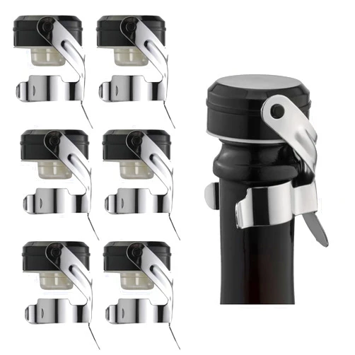 WOTOR Champagne&Wine Bottle Stoppers Stainless Steel with Food Grade Silicone, Leak Proof Keep Fresh Reusable Saver, Cork Suitable for Wine, Champagne, Cava, Prosecco and Sparkling (6 Pack Silver）