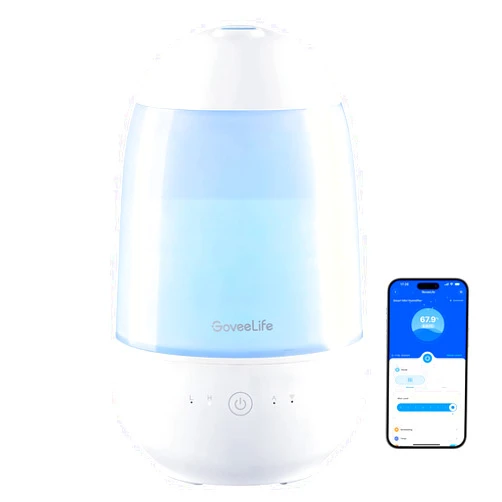 GoveeLife Smart Mini Humidifier for Baby Nursery, Top Fill Cool Mist Humidifier with Scent Diffuser & Nightlight, Built-in Sensor, Works with Alexa, Ultrasonic Humidifiers for Home, Bedroom and Plants