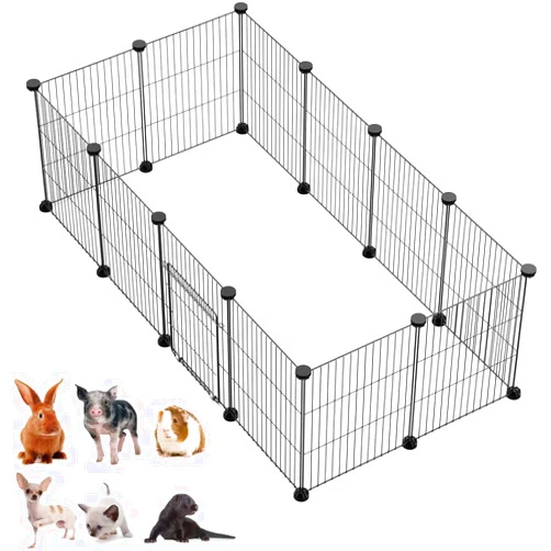 LANGXUN DIY Small Animal Pet Playpen with Door, Rabbit, Guinea Pig Cages, Puppy, Kitten Playpen | Indoor & Outdoor Portable Metal Wire Yard Fence, 12pcs Pet Panels