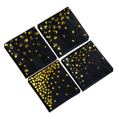Winoo Design 100 PK Black Napkins Disposable - 4 Assorted Designs - 3-Ply Cocktail Napkins Folded 5 x 5 Inches Bar Napkins Party Napkins Paper Napkins beverage Napkins for Wedding Birthday Graduation 2023