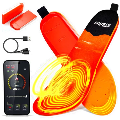 GTBriter 5000mAh Heated Insoles for Men Women Rechargeable with APP Control Up to 14 Hours Heating Upgraded Removable Battery Heated Shoe Insoles Foot Warmer for Hunting Outdoor Work Hiking Camping-L