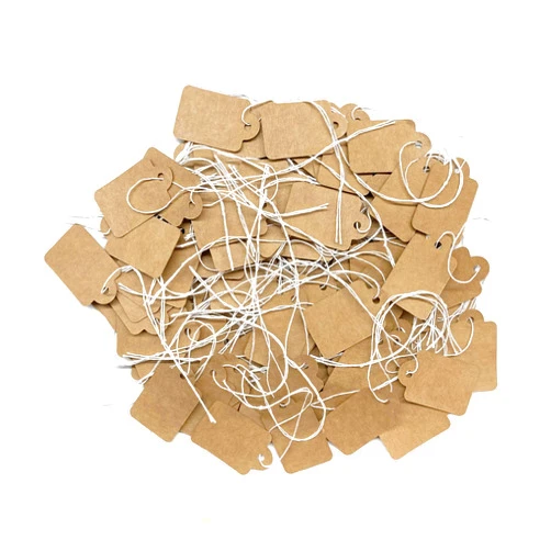 ZUFECY 200Pcs Kraft Price Tags with String Attached, Labels Display Tags, Paper Hang Tags with String, Marking Strung Tags Writable Tags,Display Label for Clothing Jewelry Tags 1.38 × 0.87 Inches