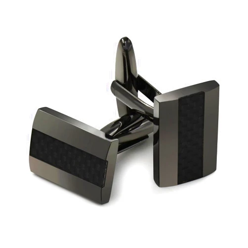 Mr.Van Black Rhodium Plated Cufflinks - Carbon Fiber & Copper Design - 18x12mm Matte Black Steampunk Men's Accessories - Gift Bag Included