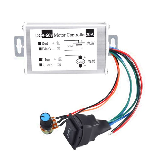 HARMNEE PWM DC Motor Speed Controller,Brush Motor Driver Controls Module DC 9V-60V 12V 24V 36V 48V 60V Motor Pulse Width Modulator Regulator 20A 1200W PWM Monitor Dimmer Governor with Switch & Knob