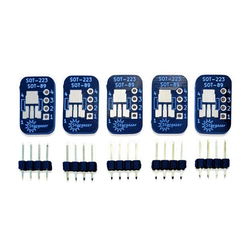 Stargazer Enterprises Stargazer SMD to DIP Breakout for SOT-223 and SOT-89 with Gold Plated Headers [5 Pack]