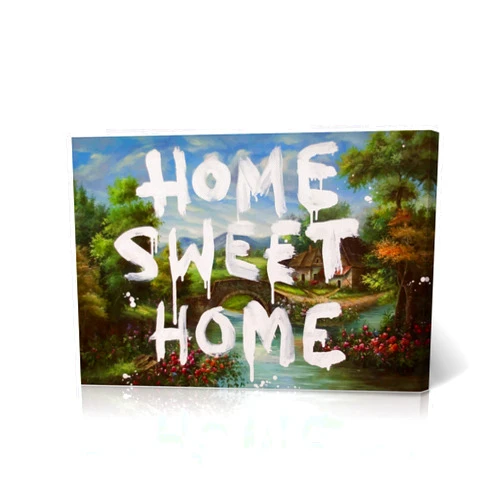 HB Art Design Home Sweet Home Oil Painting Amsterdam Mural Graffiti Banksy Canvas Wall Art Print Living Room Bedroom Kitchen Bathroom Office Dorm Room Modern Decor Ready to Hang - 8x12