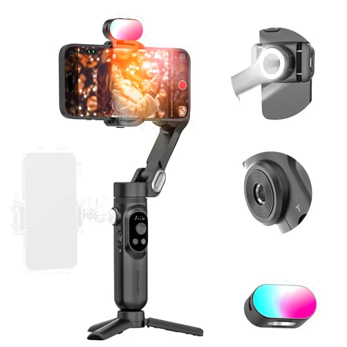 AOCHUAN Handheld 3-axis Gimbal Stabilizer for Smartphone,Gimbal Stabilizer for iPhone&Android w/ 1/4 Thread,RGB Magnetic Light,AI Tracking Phone Gimbal for Video Recording, YouTube(Black)
