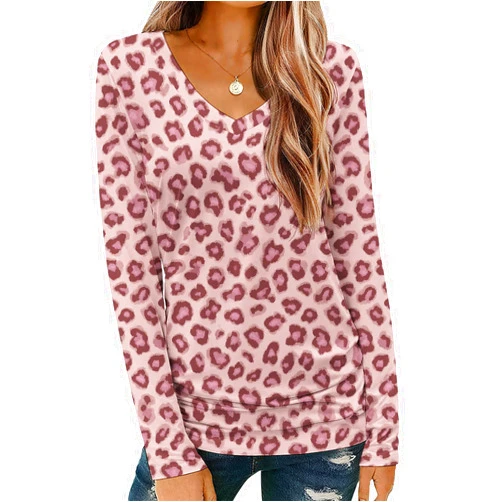 DMOYALA Women's Long Sleeve V Neck T Shirts 2026 Spring Dressy Casual Graphic Tee Loose Fit Blouses Fashion Summer Clothes