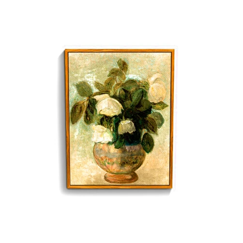crmotu Vintage Framed Wall Art, White Rose Classical Oil Paintings, Botanical Floral Canvas Prints, French Country Aesthetic Pictures Wall Decor Living Room Bedroom Kitchen Office Farmhouse 8x10in