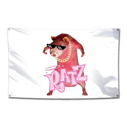 KEAVY Ratz Pink Mouse Funny Flag Tapestry 3x5 Feet Banner, Fun Poster, UV Resistant, Fade Resistant, Durable Cave Wall Flag With Brass Grommet, Used For University Dormitory Decoration, Outdoor, Parties, Gifts, Tailgate