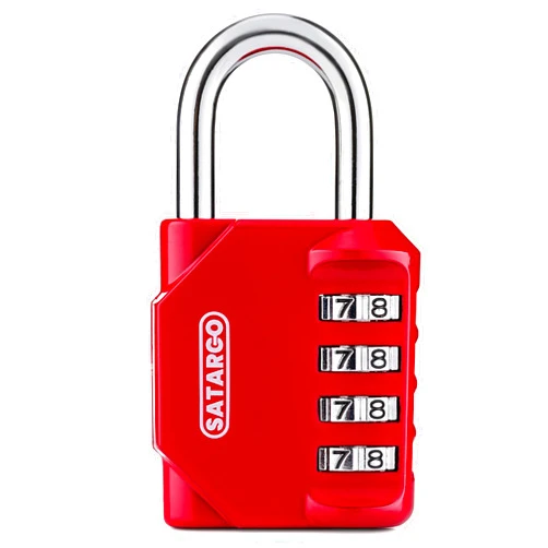 Satargo 4 Digit Combination Lock for Locker Room Lock - Cut Resistant Gym Locker Lock with Code - Indoor Outdoor Padlock Small Combo Lock (Red)
