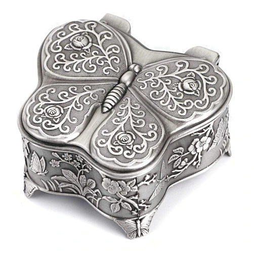 Hipiwe Vintage Metal Jewelry Trinket Box - Butterfly Shape Jewelry Organizer Treasure Chest Ring Holder, Earrings Necklace Storage Box Keepsake Box for Women