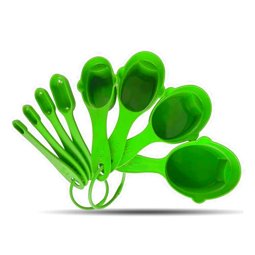Crisp 8 Piece Measuring Cup & Spoon Set - Plastic, Durable Kitchenware, Dishwasher Safe - Made in the USA - Green