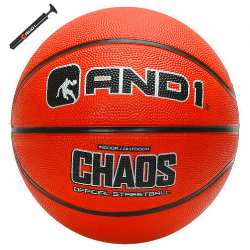 AND1 Chaos 27.5 Basketball : Youth Sized Rubber Streetball for Indoor and Outdoor Use, Deep Channel Construction and Durability, Ideal for Boys and Girls Ages 9-11, Includes 10” Pump