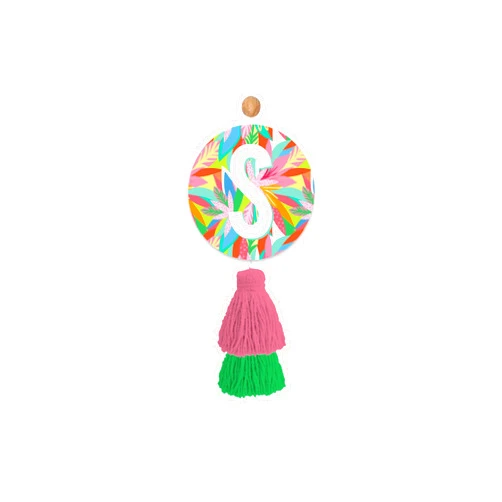 Mary Square Monogram S Colorful Floral 8.5 x 4.5 Cardboard Automotive Air Freshener With Tassel