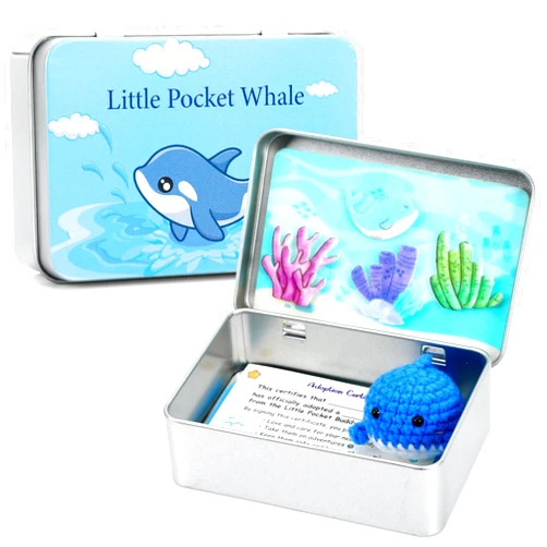 JULEASEL Little Pocket Whale, Mini Ocean in a Tin Box, Travel Buddy, Cute Collectible Whale Keepsake, Friendship, Thoughtful Gifting, Gift for Coworkers