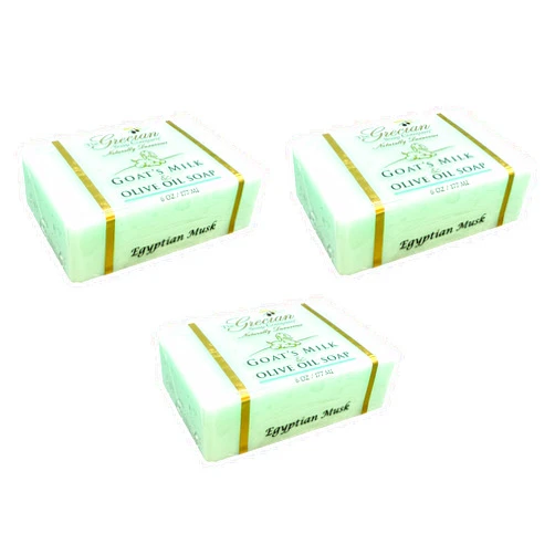 The Grecian Soap Company Grecian Goats Milk & Olive Oil Soap Bar 3-pack Egyptian Musk Scent: Handmade, All-Natural, Soap for Dry & Sensitive Skin, Anti-Aging, pH-Balanced, RSPO Sustainable - 6oz Bar