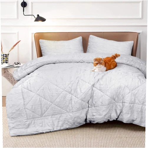 EnvioHome Comforter Set King, Lightweight Microfiber Crinkled Comforter for All Season 3 Pieces (1 Comforter & 2 Pillowcases) – Grey