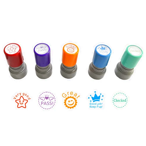 WAFJAMF WAF Pack of 5 Sorted Teacher Stamp Teachers Self-Inking Rubber Stamps Teacher Review Photosensitive Stamps for Education