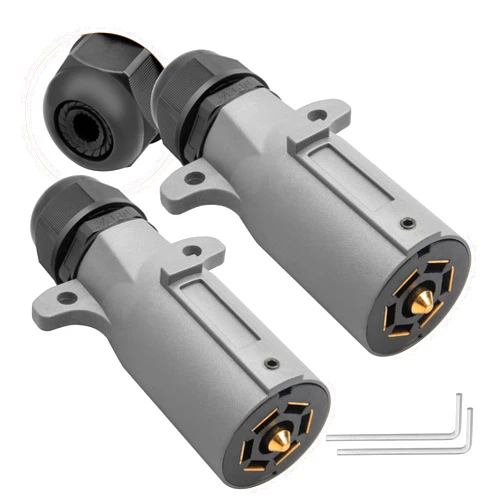Oyviny RV 7 Pin Trailer Plug with IP68 Waterproof Seal 2PCS, Detachable 7 Way Round RV-Style Trailer Side Connector 7 Point Trailer Wiring Plug