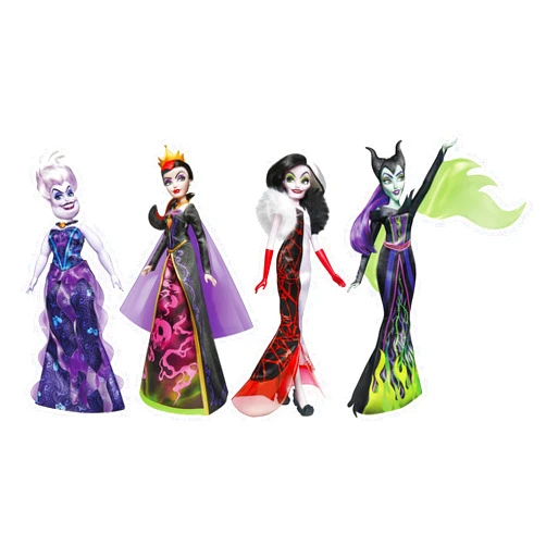 Disney Princess Villains Black and Brights Collection, Fashion Doll 4 Pack, Disney Villains Toy for Kids 5 Years Old and Up