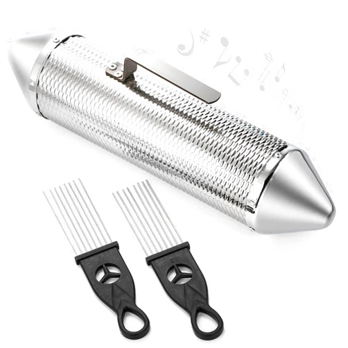 SOUJOY Guiro Instrument, Stainless Steel Guiro Shaker with 2 Scrapers, 15'' x 3'' Latin Percussion Instrument, Professional Band Accompaniment Sand Hammer for Musical Training
