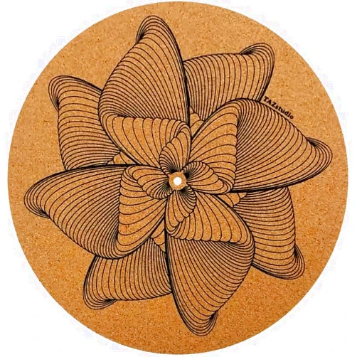 TAZstudio Premium slipmat - Cork Turntable Mat for Better Sound Support on Vinyl LP Record Player - Cork mat Original Geometric Design Psychedelic Geometric line Spiral Flower [4mm Thickness]-m4