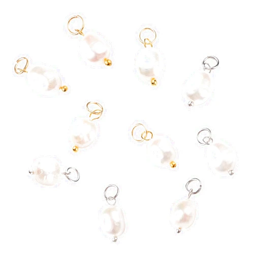 PH PandaHall PH 10pcs PandaHall Pear Pendant Charms, Freshwater Pearls Dangles White Natural Pearl Beads Irregular Pear Charms with 3mm Metal Hoop for DIY Earrings Bracelets Necklaces Jewelry Crafts Making