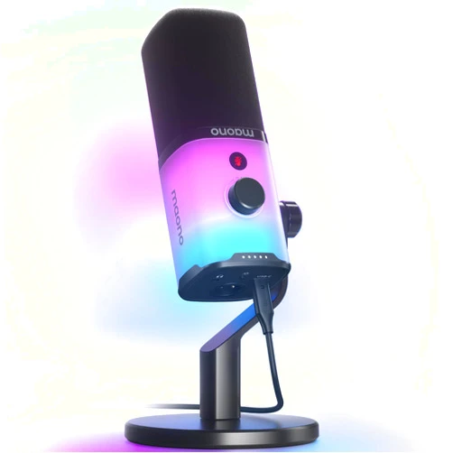 MAONO XLR/USB Gaming Microphone with Software, Dynamic PC Microphone with RGB for Streaming Podcast Vocal Recording, Computer Mic with Noise Cancellation, Mute Button, Gain Knob, Desktop Stand PD100X