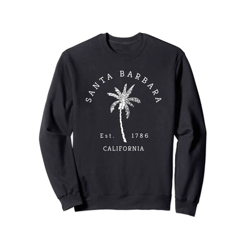 Santa Barbara California Beach Apparel - DZignLine Retro Cool Vintage Santa Barbara Beach California Palm Tree Sweatshirt