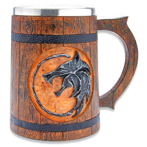 K EXCLUSIVE Wolf Medallion Mug | Cold Cast Resin with Stainless Steel Liner | Intricate Wolf Design | Home Décor and Bar Essential | For Hot or Cold Beverages