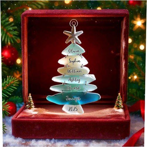 84WONDER Family Name Sea Glass Christmas Tree - Personalized Families Ornament, Personalized Sea Glass Christmas Tree Acrylic Ornament, Family Chr!stmas Ornaments 2025