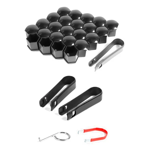 MIKKUPPA 24PCS Lug Nut Covers - Black 21mm Inner Hex Plastic Wheel Bolt Dust Caps Auto Rims Nut Exterior Protection with Removal Clip